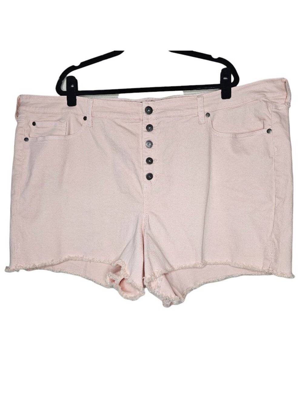 Torrid 28 Light Pink Cut Off Denim Shorts Stretch Button Fly Raw Hem 4.5"